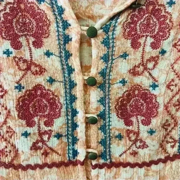 ANTHROPOLOGIE COLORFUL BOHO FLORAL EMBROIDERED FLOWING SUNDRESS SUMMER LONG SLEE - Picture 3 of 13